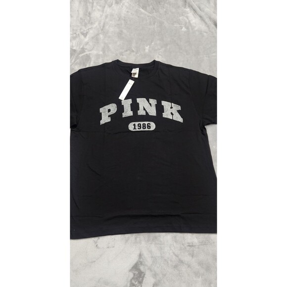 Victoria's Secret Black Medium Campus Cotton Tee NWT - Picture 1 of 6